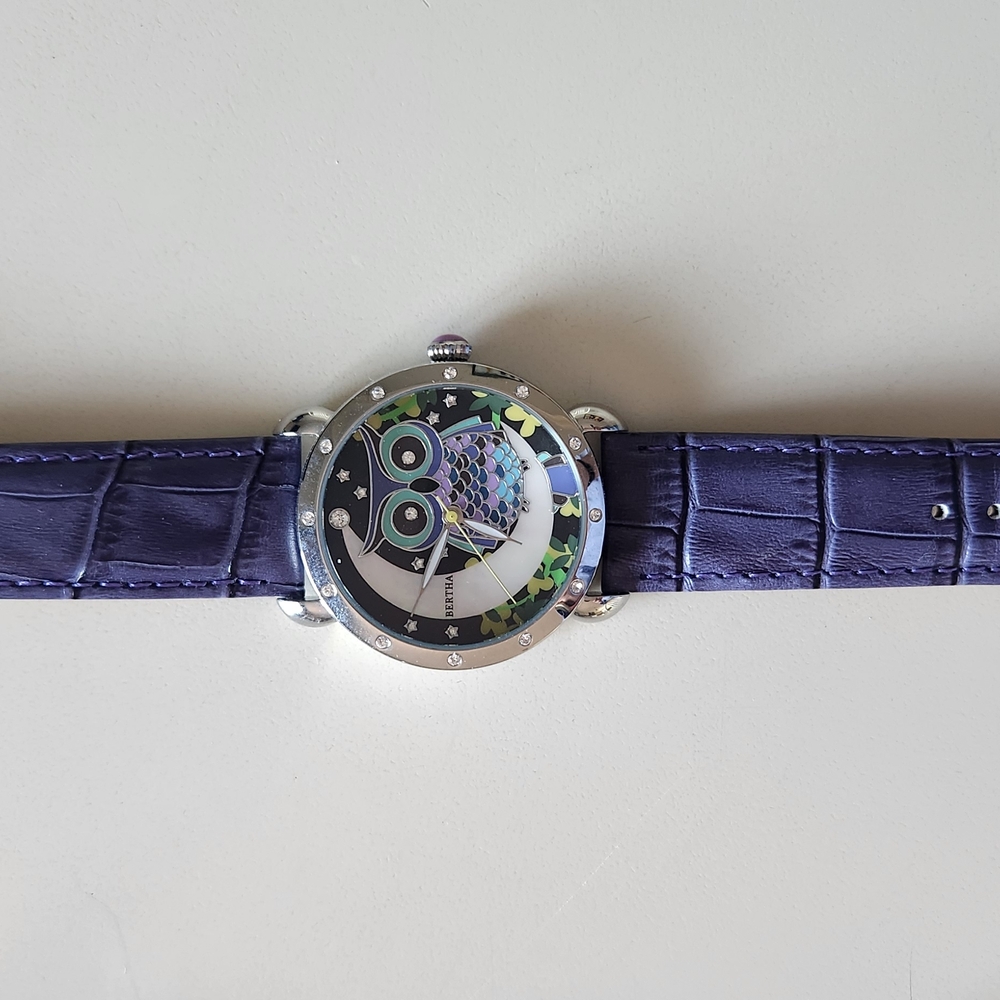 Bertha Happy Sport Owl Watch with Purple Strap